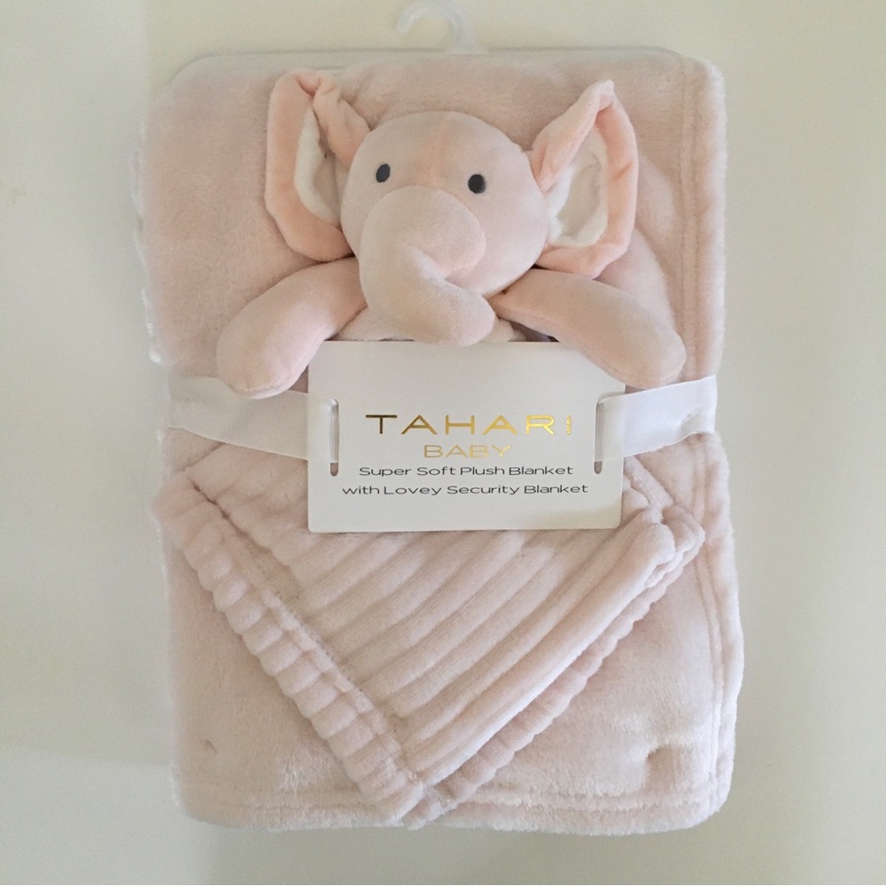 NEW Tahari Baby Blanket and Elephant Lovey Soft Baby Toy Pink